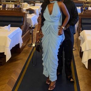 MESHKI LIGHT BLUE RUCHED DRESS